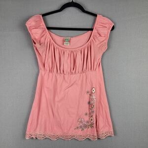 Weavers Girl Size M Floral Embroidered Babydoll Top Pink Y2K Festival Indie